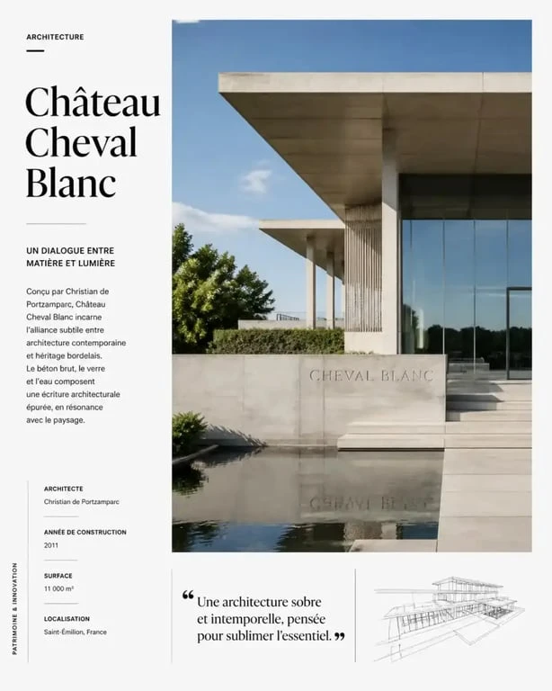 Architecture contemporaine du Château Cheval Blanc, une cave à vin emblématique du vignoble bordelais
