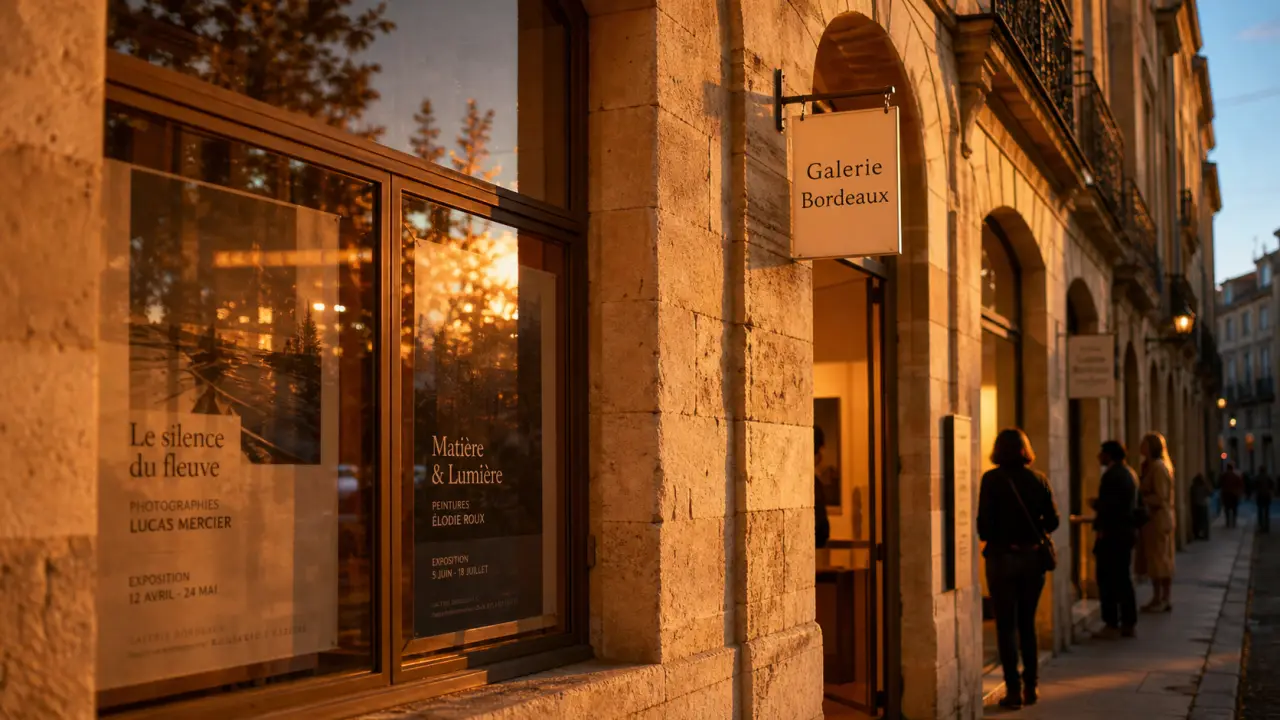 Galerie d art bordeaux aux Chartrons, vitrines à l’heure dorée