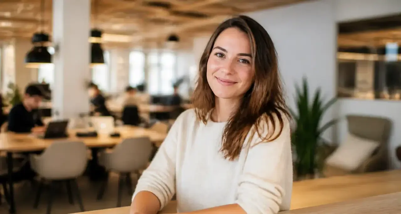 Portrait d'une habitante dans un espace de coworking à Bordeaux
