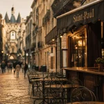 Quartier saint paul bordeaux : ruelles vers la Grosse Cloche, terrasses et pierre claire
