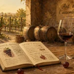 Bordeaux cepage : carnet de dégustation, raisins et vin rouge pour l’assemblage
