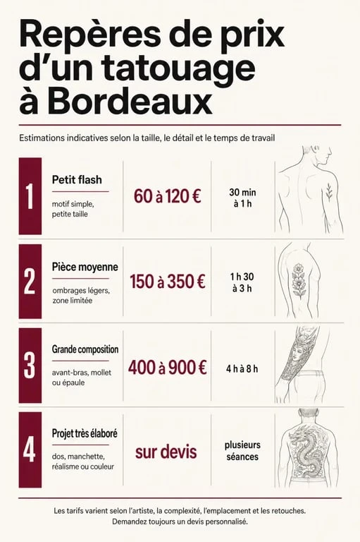 Tatouages bordeaux : repères de prix et de durée selon le type de projet