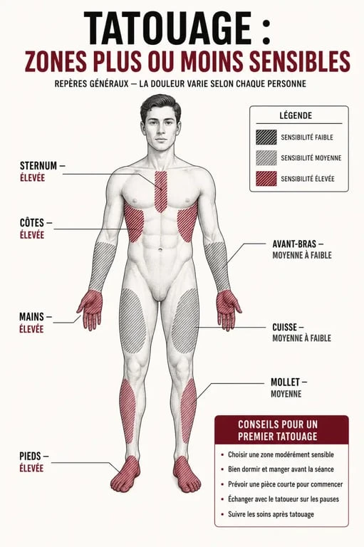 Tatouages bordeaux : carte des zones de douleur et conseils pour un premier tatouage