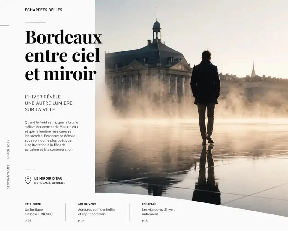 Miroir d'eau à Bordeaux le 25 décembre, une ville apaisée.