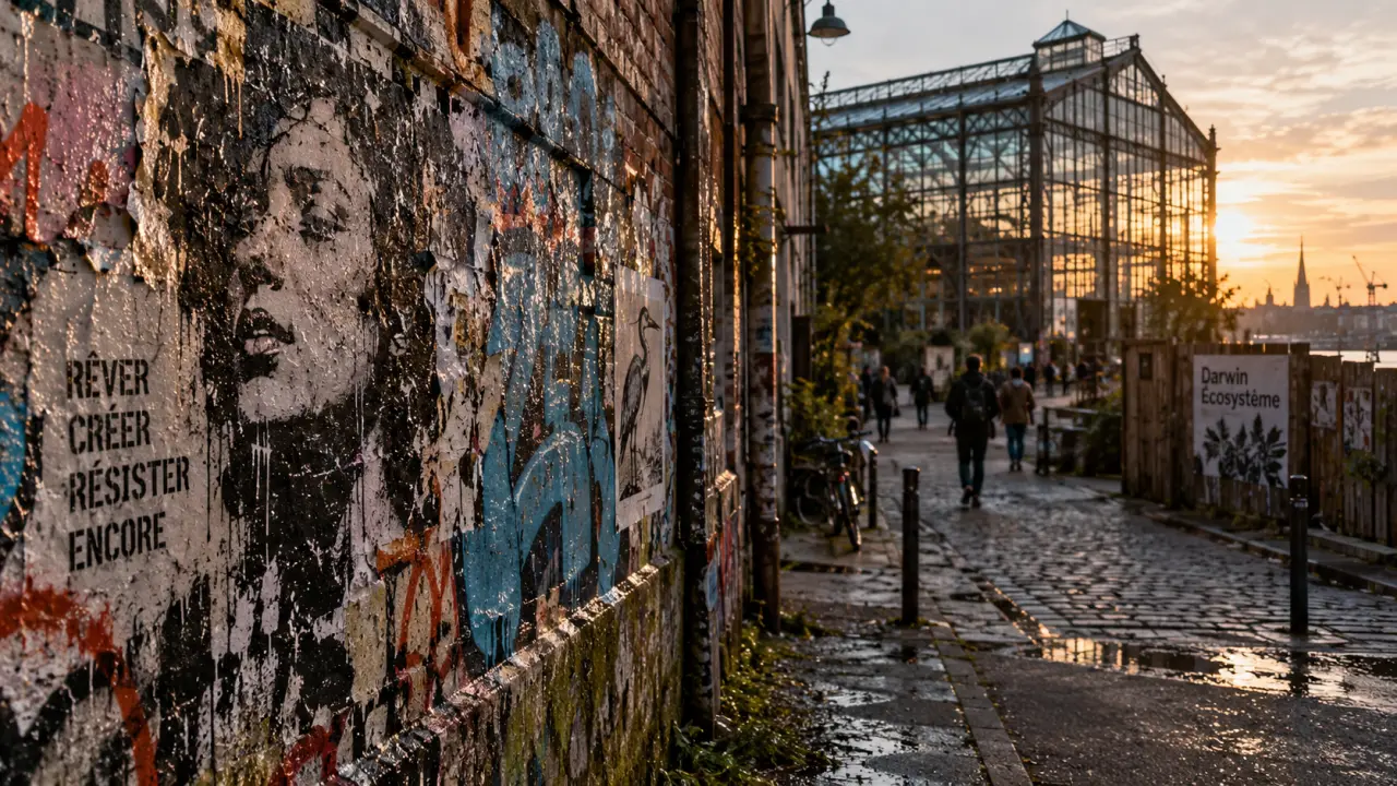 Street art bordeaux : mur de briques avec pochoirs près des quais